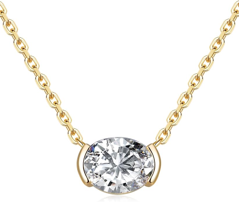 CYW Moissanite/Ruby/Sapphire/Emerald Dainty Pendant Necklace for Women, Novelty Design, Really Authentic Solid 925 Sterling Silver, 16"/18"/20" Adjustable, Birthday Anniversary Valentines Gift