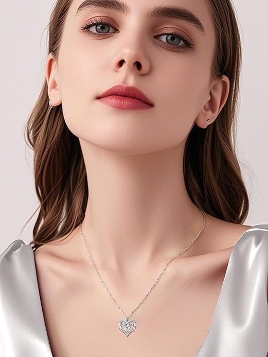 WINNICACA Birthday Gift for Mom Heart Necklace for Women 925 Sterling Silver Birthstone Necklace Jewelry Gift for Women Wife Her Girlfriend Sister
