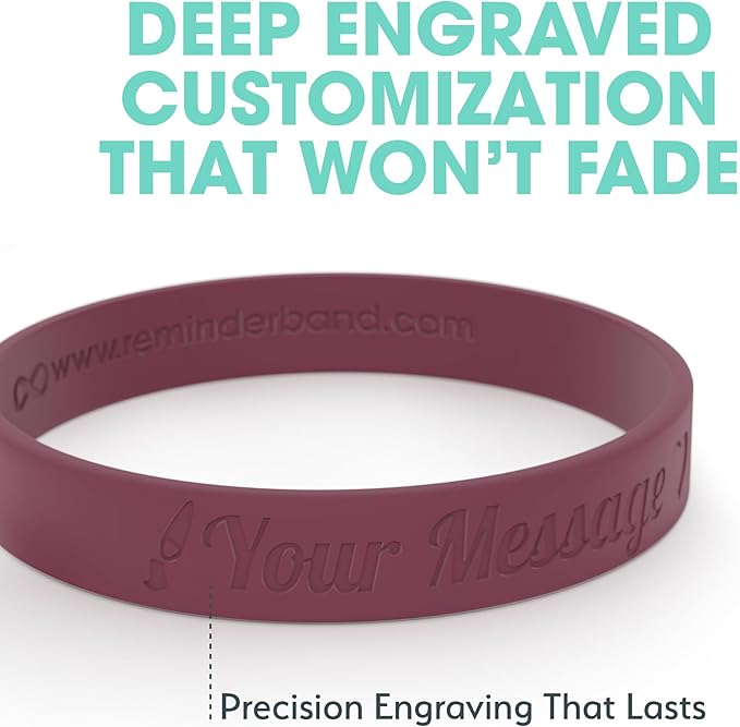 Reminderband Custom Silicone Bracelet – Motivational Wristbands, Bulk Personalized Bands for Events, Awareness, Fundraisers, Gifts – Custom Rubber Bracelets - 1/2" Classic