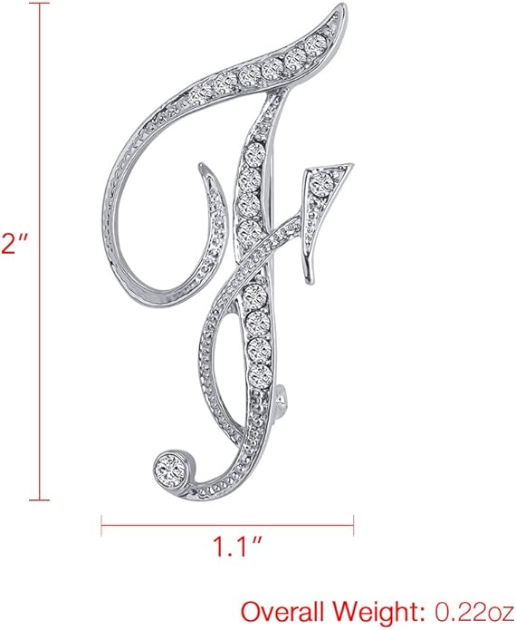 LiaSun A-Z 26 Letters Pins Brooches Silver Plated Metal Broaches Pins-Clear Crystal Initial Breastpin