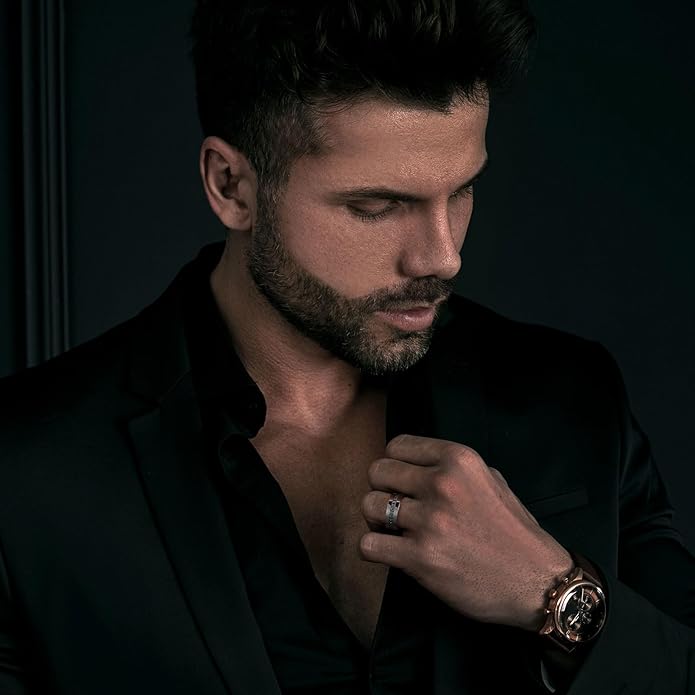 King Will Mens Tungsten Wedding Band with Cubic Zircon Inlay 7mm/8mm Flat Cut Comfort Fit Engagement Rings