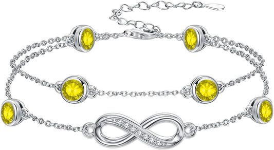 Dorunmo Anklet Bracelets for Women 925 Sterling Silver Infinity Anklets Bracelets Birthstone Jewelry Gifts for Mom Wife