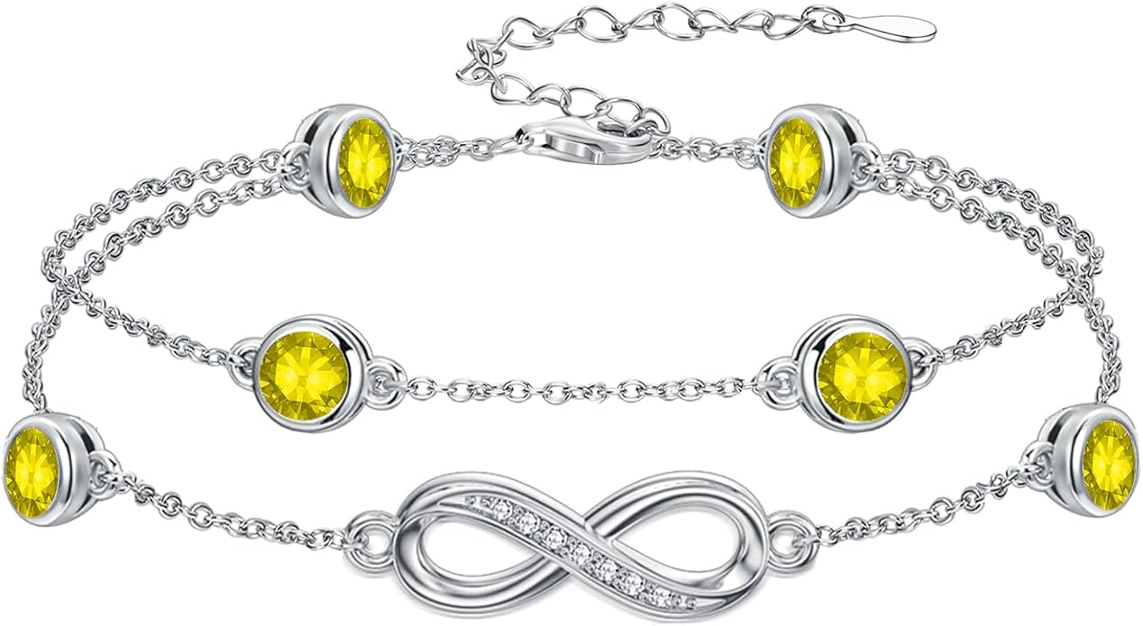 Dorunmo Anklet Bracelets for Women 925 Sterling Silver Infinity Anklets Bracelets Birthstone Jewelry Gifts for Mom Wife