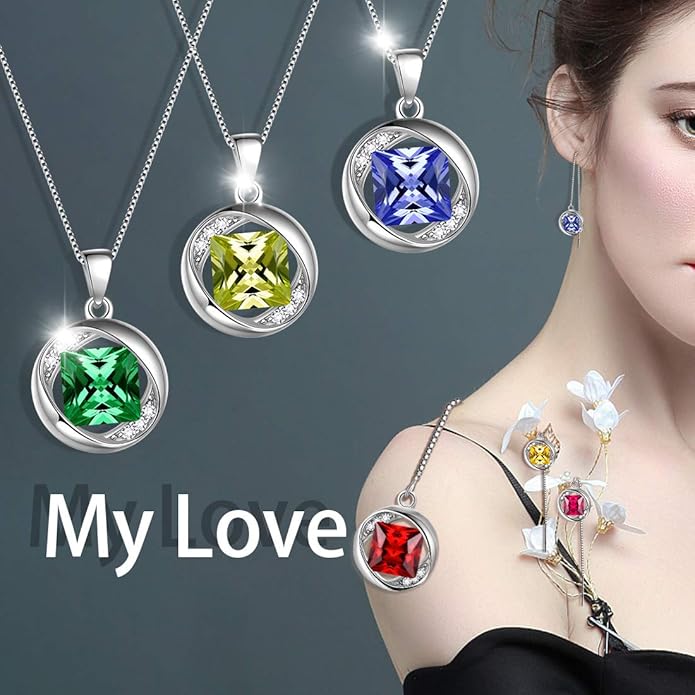 Aurora Tears 925 Sterling Silver 12 Birthstones Necklace/Earring/Ring/Bracelet Women Birthstone Pendant Crystal Fashion Birthday Jewelry Christmas Gift for Girls Women