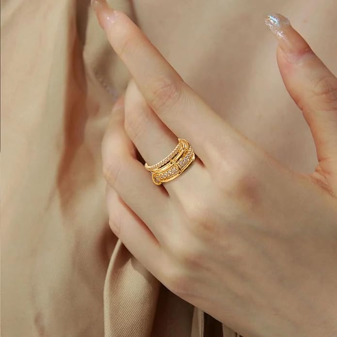 HOSICRON Gold Stackable Rings for Women Non Tarnish, Dainty Stackable 18k Gold Plated CZ Cubic Zirconia Rings, Gold Knuckle Women Rings Set