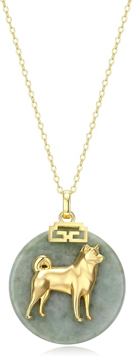 ETERNAL JADE .925 Sterling Silver 18K Gold Plated Chinese Zodiac Sign Pendant Necklaces for Women - Hypoallergenic Genuine Green Jade Gold Necklace for Women Zodiac Year Jewelry, 18 inch Chain