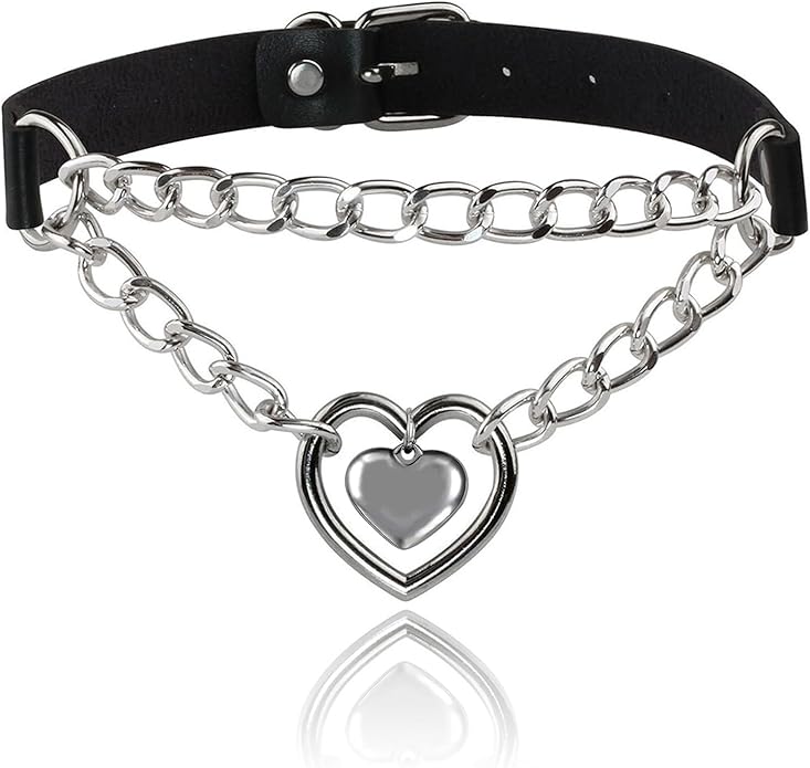 MILAKOO PU Leather Punk Choker Necklaces Circle/Heart Charm Adjustable Collar Necklace for Women