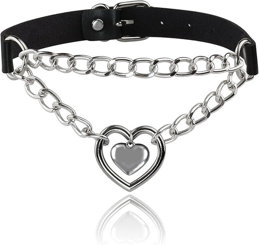 MILAKOO PU Leather Punk Choker Necklaces Circle/Heart Charm Adjustable Collar Necklace for Women