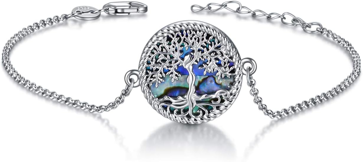 ONEFINITY Tree of Life Anklet Sterling Silver Abalone Shell/Blue Opal/Crystal Tree of Life Ankle Bracelet Tree Jewelry for Women Girls Gifts
