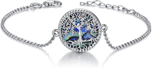ONEFINITY Tree of Life Anklet Sterling Silver Abalone Shell/Blue Opal/Crystal Tree of Life Ankle Bracelet Tree Jewelry for Women Girls Gifts