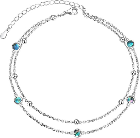 FLYOW Anklet for Women S925 Sterling Silver Adjustable Foot Beaded Heart Charm Ankle Bracelet Anklets Jewelry