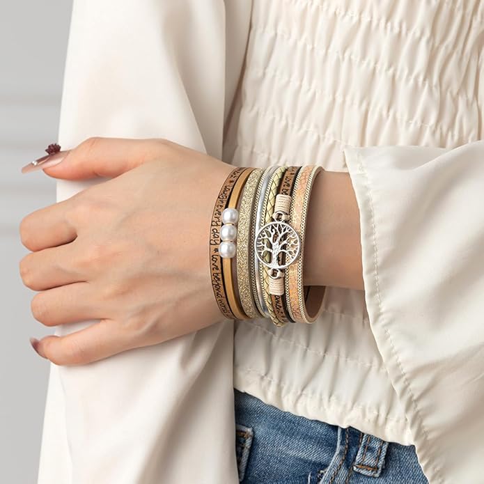 Rantanto Braid Leather Wrap Bracelet Trendy Stackable Crystal Cuff Boho Gold Heart Bracelet Jewelry Gift For Women