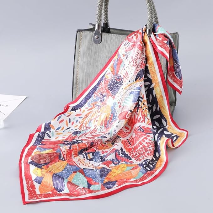 ANDANTINO 100% Mulberry Silk Scarf -21” Lightweight Square Neckerchief – Breathable Digital Printed Scarves with Gift Packed