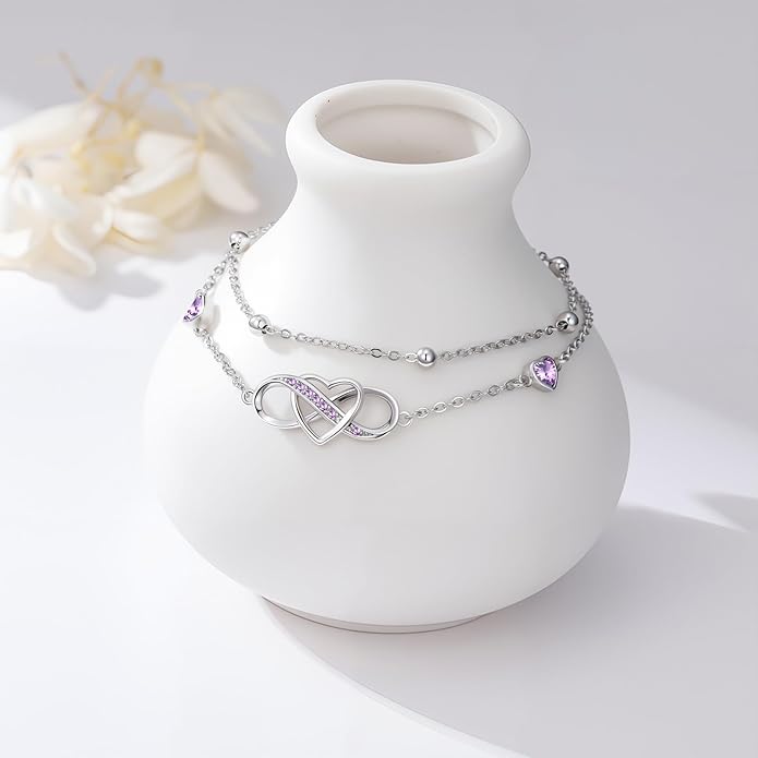 Anklet for Women 925 Sterling Silver Double Infinity Ankle Bracelet Waterproof Summer Jewelry Anniversary Birthday Gifts for Her