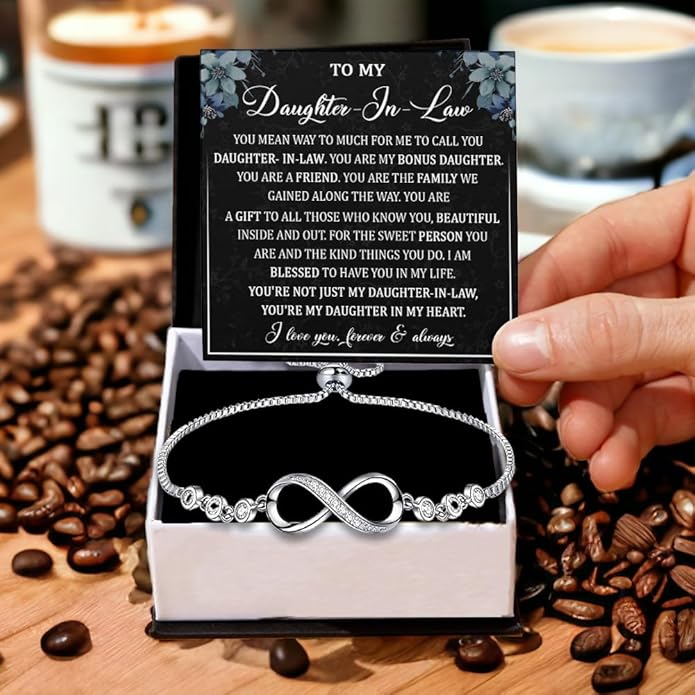 To My Beautiful Daughter In Law Bracelet From Mother-In-Law, Daughter In Law Birthday Gifts, Infinity Star Heart Bracelet For Her With Heartfelt Message Card & Elegant Box, Bonus Daughters Bracelets