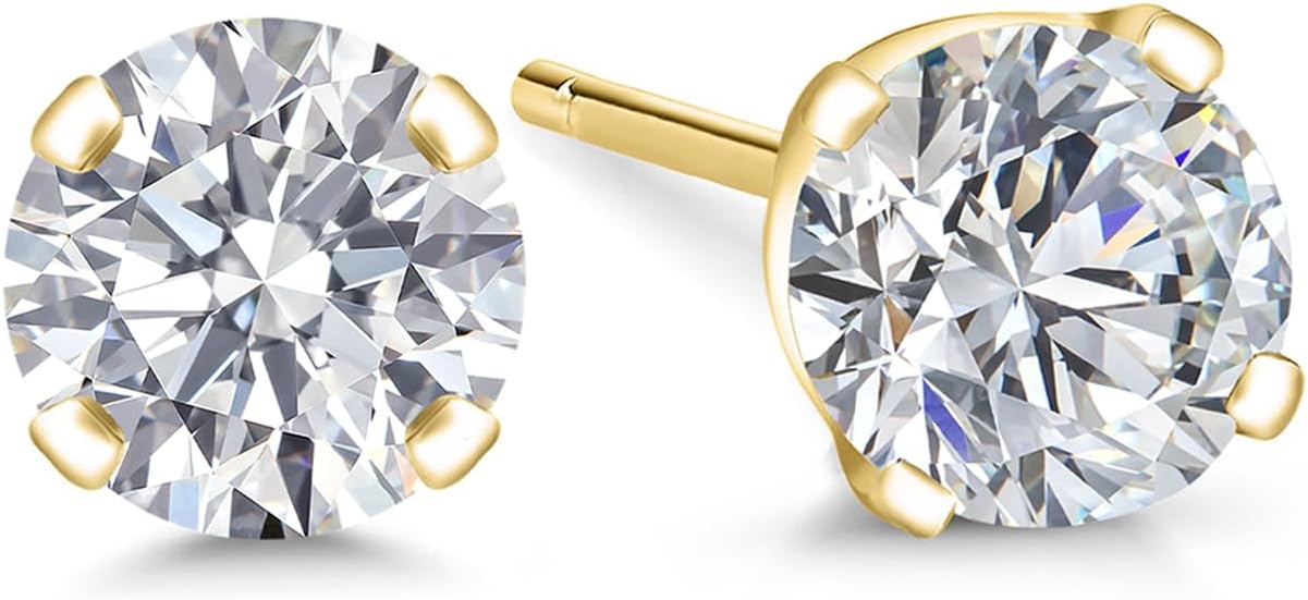 Gem Stone King 0.20 to 6 Cttw 14K Gold Lab Grown Diamond Stud Earrings | Gold Earrings For Women Men | E-F Color | VS1-VS2 Clarity
