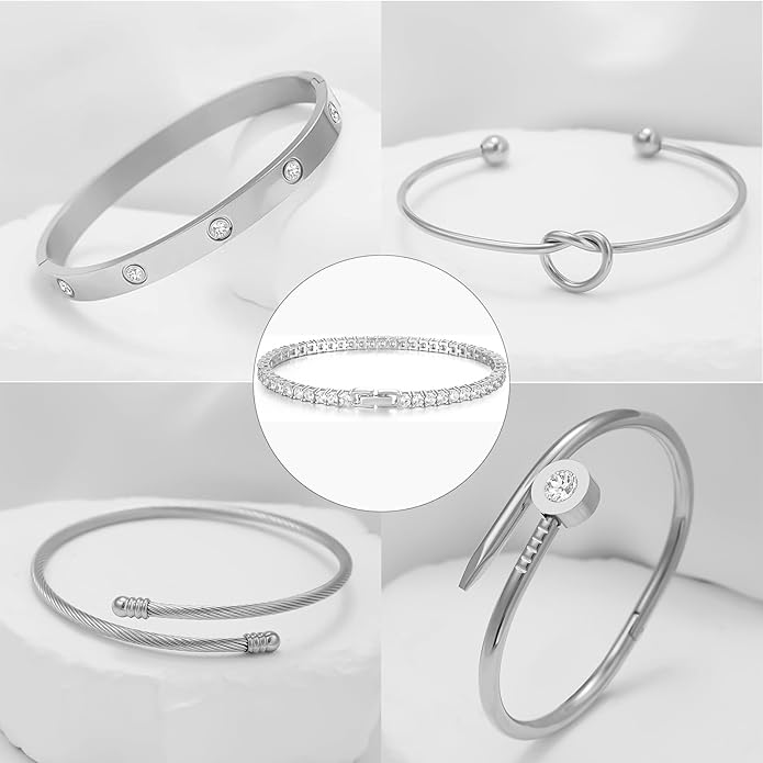FAFUGA 18 K Gold Plated Love Bangle Bracelet Stack Cuff Jewelry for Women Jewelry Set for Women Gift with Box