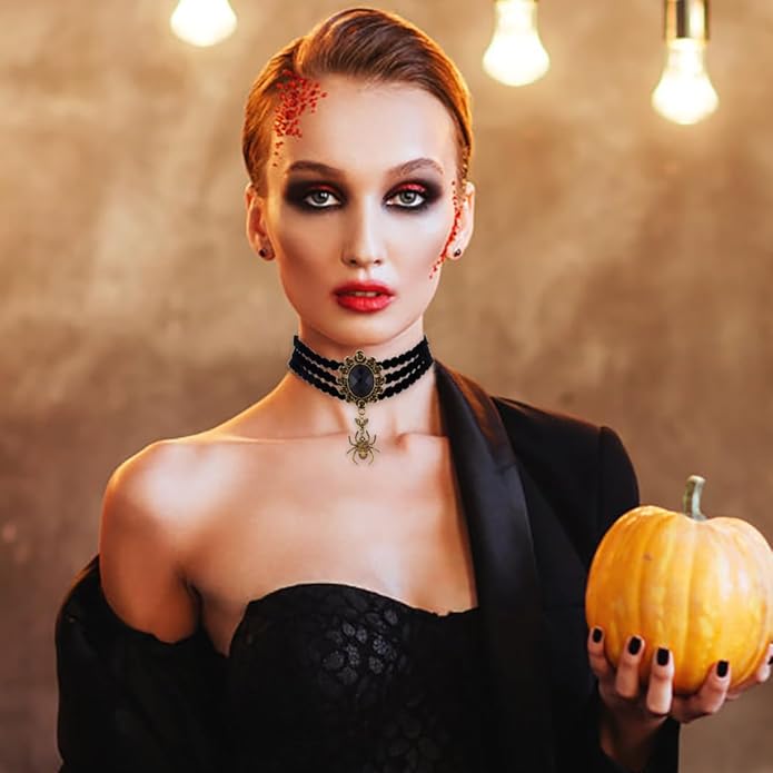 Gothic Black Choker Necklace Velvet Layered Necklace Black Crystal Collar Necklace Halloween Chokers for Women