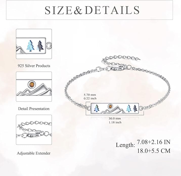 AOBOCO Mustard Seed Bracelet S925 Sterling Silver Mountain Cross Bracelets Christmas Christian Faith Jewelry Mothers Day Birthday Gifts for Mom