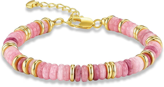 Colorful 18K Gold Plated Bracelets for Women, Stack Bangle Beaded Stone Jewelry Accessories Set for Woman, Trendy Fashion Jewelry Gifts