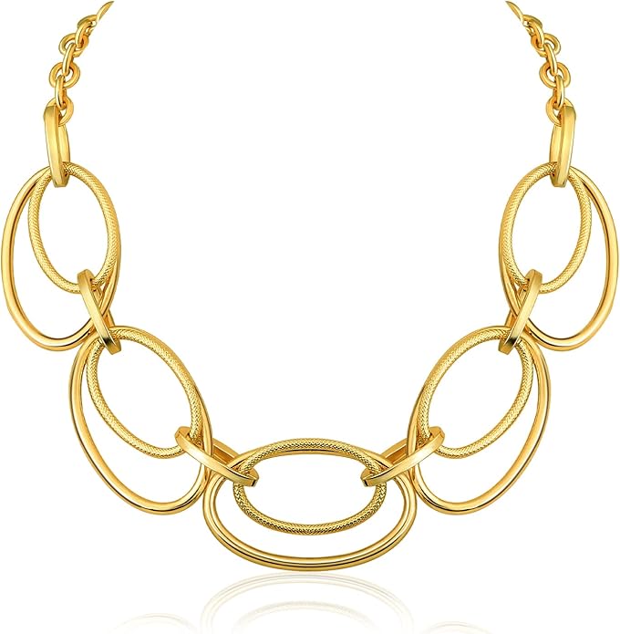 Chunky Gold Necklace for Women: 14k Gold Plated Loop Chain Link Statement Choker Necklace for Women - Chunky Fashion Pendant Jewelry