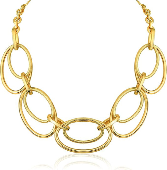 Chunky Gold Necklace for Women: 14k Gold Plated Loop Chain Link Statement Choker Necklace for Women - Chunky Fashion Pendant Jewelry