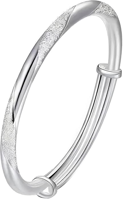 S925 Silver Bangle Bracelet for Women, Elegant Women‘s Sterling Silver Bracelet Bangle Adjustable 6.4-7.8 inches Small Size