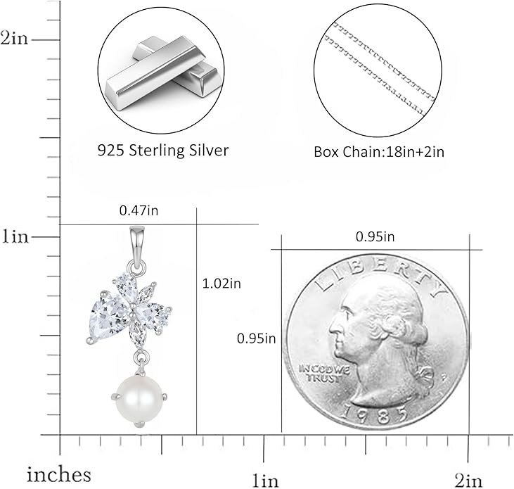 Fahonie Freshwater Pearl Pendant Necklace for Women 925 Sterling Silver Birthstone Necklace Birthday Anniversary Christmas Fine Jewelry Gifts for Women Chain 18"+2" Extend