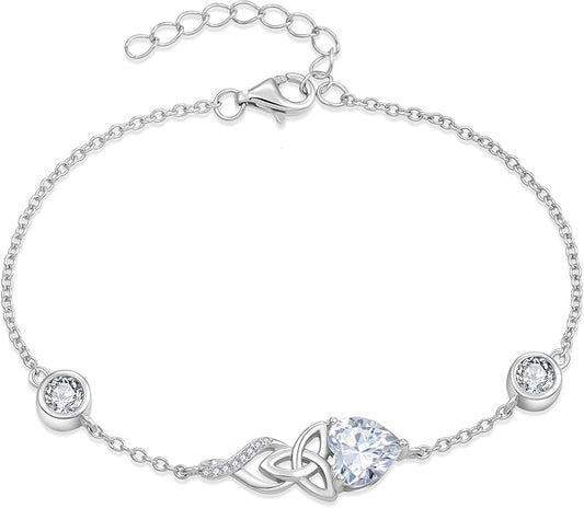 Infinity Celtic Knot Bracelet 925 Sterling Silver Birthstone Bracelet Irish Jewelry Gifts for Women