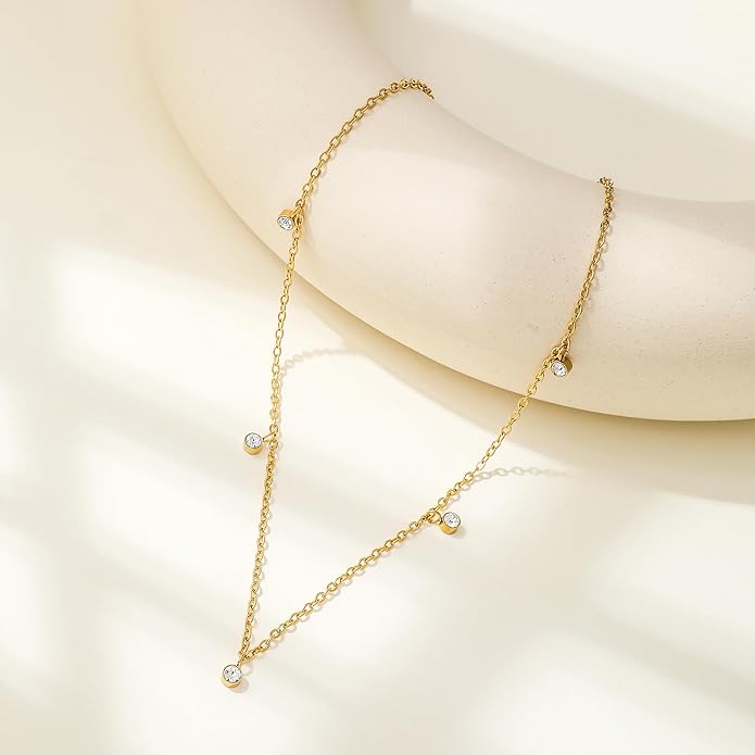 Dainty Gold Diamond Necklace for Women, 14k Gold Plated Diamond Station Choker Necklace for Women Daily & Minimalist, Gold Jewelry for Women