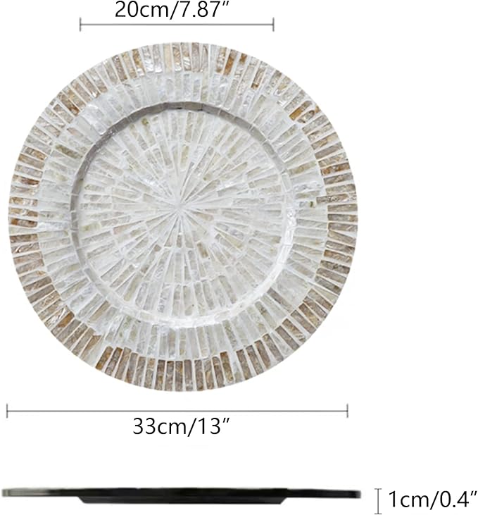 i-lan 13Inch 2 Pack Mother Of Pearl Decorative Plates for Display, Sea Shell Inlay Wood Charger Plates for Dining, Party, Modern and Rustic Decoration Placemats for Dinner Plates,Champagne Gold