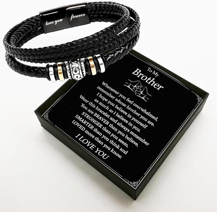 To My Brother Bracelet, Birthday Gifts For Brother Bracelet With Message Card And Box, Man Gifts From Mom And Dad, Inspirational Gift For Men On Birthday Graduation Christmas Anniversary