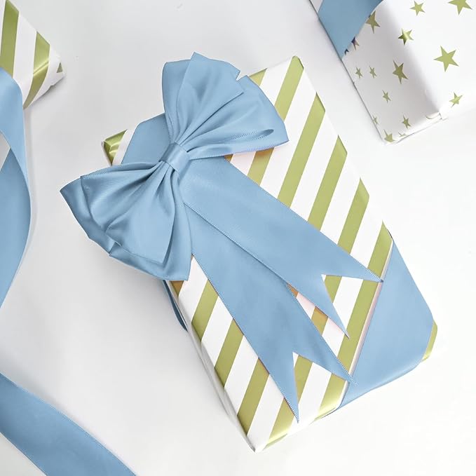 LEEQE Double Face Dusty Blue Satin Ribbon 1-1/2 inch X 25 Yards Polyester Ribbon for Gift Wrapping Very Suitable for Weddings Party Hair Bow Invitation Decorations and More