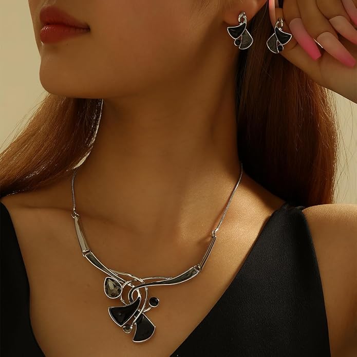 Chunky Statement Jewelry Set Vintage Retro Leaf Flower Floral Geometric Bohemian Boho Bib Necklace Earring Set Fashion Costume Jewelry for Women Girls Wedding Party Prom Unique Gift