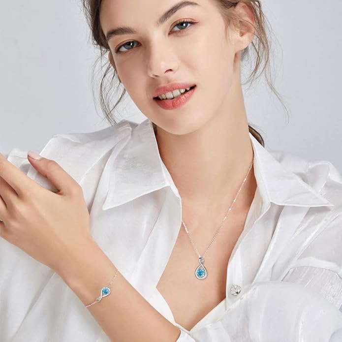 FANCIME Love Bracelet 925 Sterling Silver Infinity Birthstone Bracelets for Women Fine Jewelry Birthday Christmas Gifts for Her Mom Wife, Chain Length 6.7"+1.2" Extend
