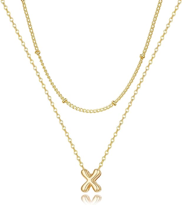 Bubble Letter Necklace Layered Initial Necklaces for Women Dainty Cute Choker Pendant Stack Jewelry Teen Gift Trendy Stuff