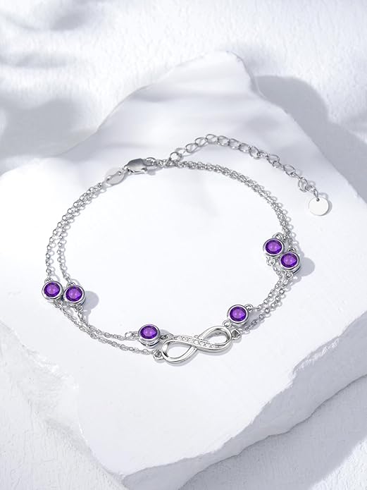 Dorunmo Anklet Bracelets for Women 925 Sterling Silver Infinity Anklets Bracelets Birthstone Jewelry Gifts for Mom Wife