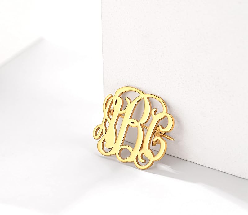 Custom4U Custom Name Pin Personalized Brooch Pins for Women Men Stainless Steel Name Tag with Letters/Initials - Silver/Gold/RoseGold/Black Customized Jewelry Gifts for Birthday Wedding Business Party