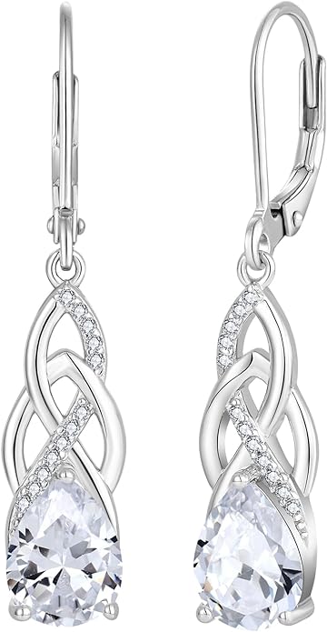 JO WISDOM Women Celtic Knot Infinity Dangle Earrings for Women Sterling Silver 7 * 9mm Birthstone Irish Twisting Drop Earrings Jewelry for Women