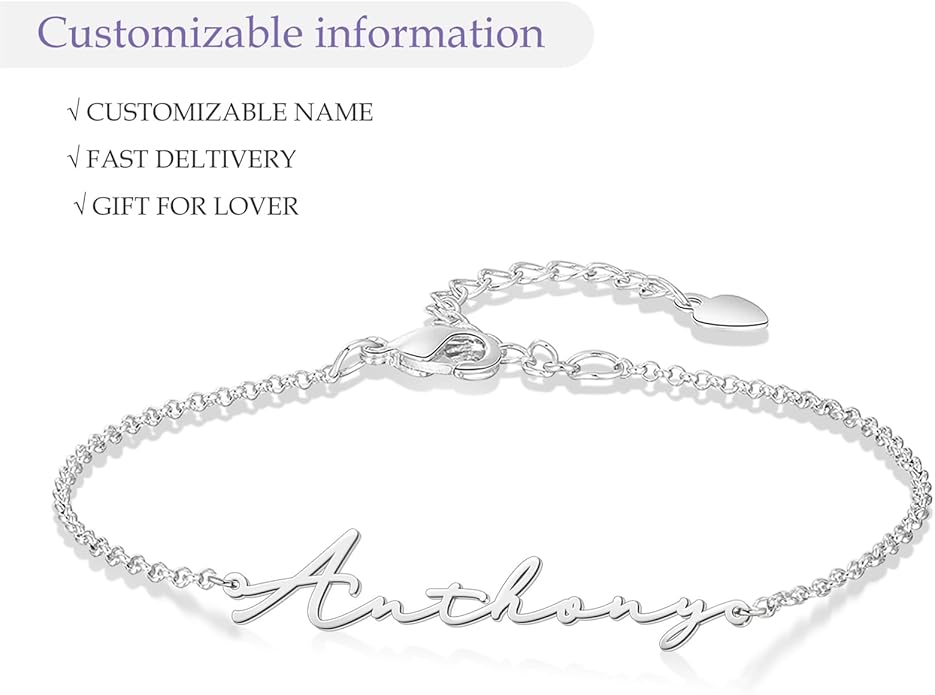 LucySky Custom Bracelets with 2 Names for Women, 925 Sterling Silver Adjustable Personalized Name Anklet, Custom Bracelets Summer Beach Jewelry Dainty Gifts for Wife, Sister, Friends