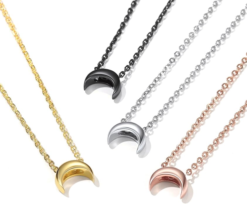 ChicSilver Personalized 925 Sterling Silver Dainty Small Heart/Star/Moon/Dot/Triangle Pendant Necklace for Women, Silver/Gold/Rose Gold/Black (with Gift Box)
