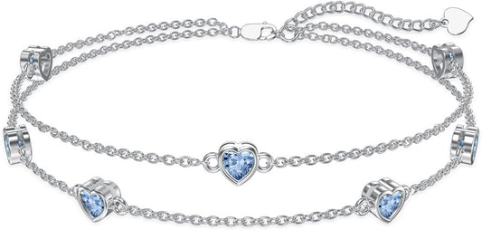 Dorunmo Heart Birthstone Anklet Bracelets for Women 925 Sterling Silver Birthday Jewelry Best Mother's Day for Women Wife