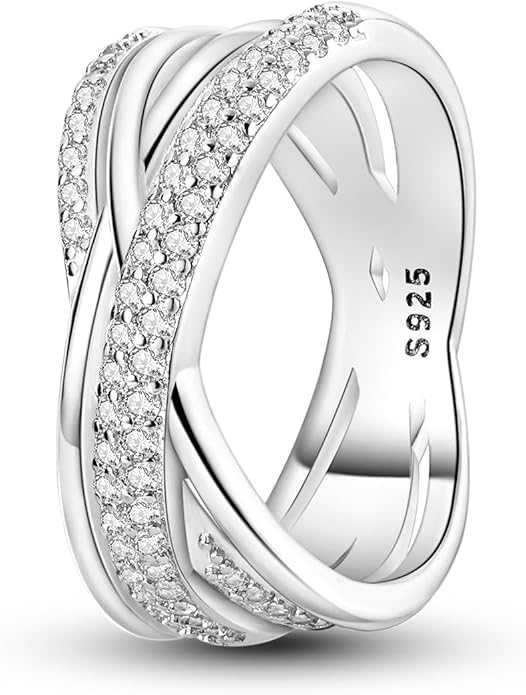 NARMO 925 Sterling Silver Rings for Women Evil Eyes Rings Entwined Line Cubic Zirconia Rings Simple Stackable Finger Rings Engagement Ring Personality Rings Size 6-9