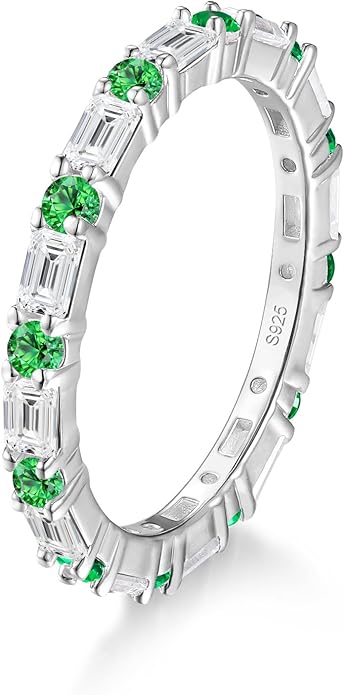 D Color VVS1 Clarity Moissanite and Sapphire/Ruby/Emerald Rings for Women, Solid 925 Sterling Silver, Anniversary Birthday Mothers Day Jewelry Gift, Stackable Wedding Ring, Size 4-11