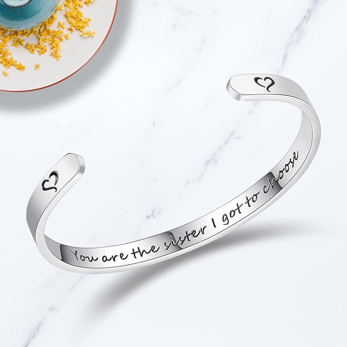 TONY & SANDY Inspirational Bracelets for Women Teen Girls Personalized Gifts for Daughter Granddaughter Mom Sister Friends Stainless Steel Engraved Cuff Birthday Easter Christmas