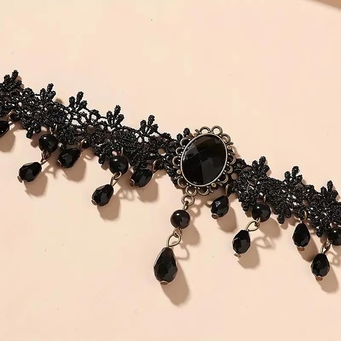 Fesciory Black Necklaces for Women, Adjustable Layered Velvet Leather Lace Collar Necklace, Goth Jewelry Gifts.
