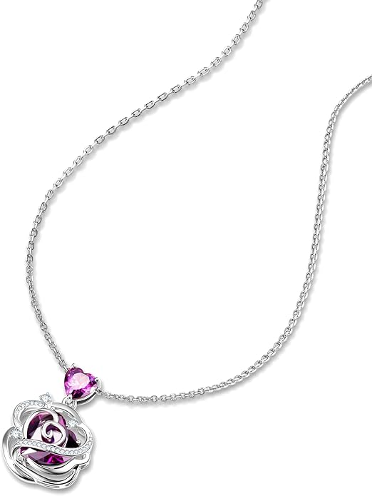 FANCIME Thornless Pulse Birthstone Necklace for Women Sterling Silver Rose Pendant Fine Jewelry Gemstone Birthday Valentines Day Gifts for Wife Her