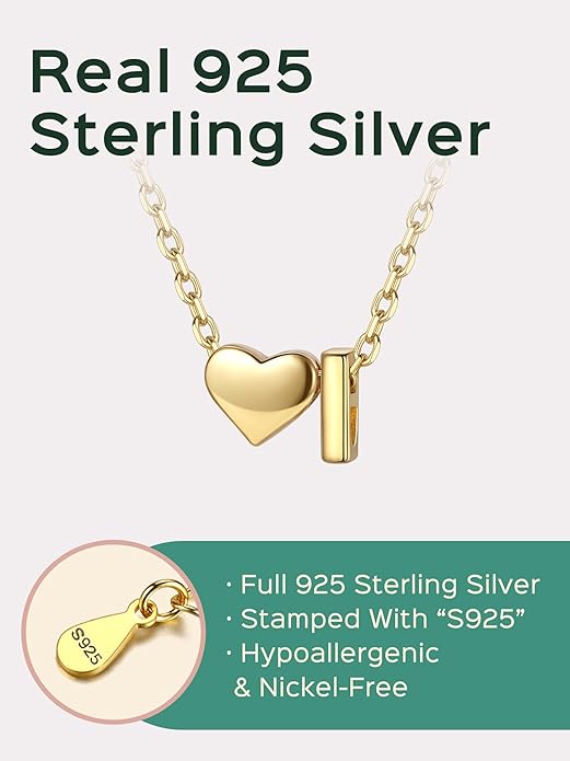 ChicSilver 925 Sterling Silver Heart Initial Necklaces for Women -Dainty Personalized Heart Pendant Letter Alphabet Necklace for Women