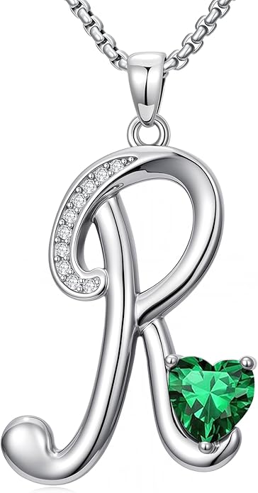 Christmas Gifts for Women Alphabet A to Z Initial Birthstone Pendant Necklaces for Women - 18k White Gold Plated Personalized Name Jewelry Valentine Mothers Day Birthday Gifts for Women Her Girlfriend