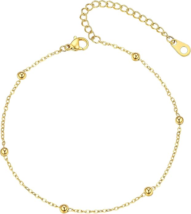 PROSTEEL Stainless Steel Chain Anklets for Women, Silver/Gold Tone, Ankle Bracelets Hypoallergenic, 8-10.5 Inch Adjustable, Come with Box